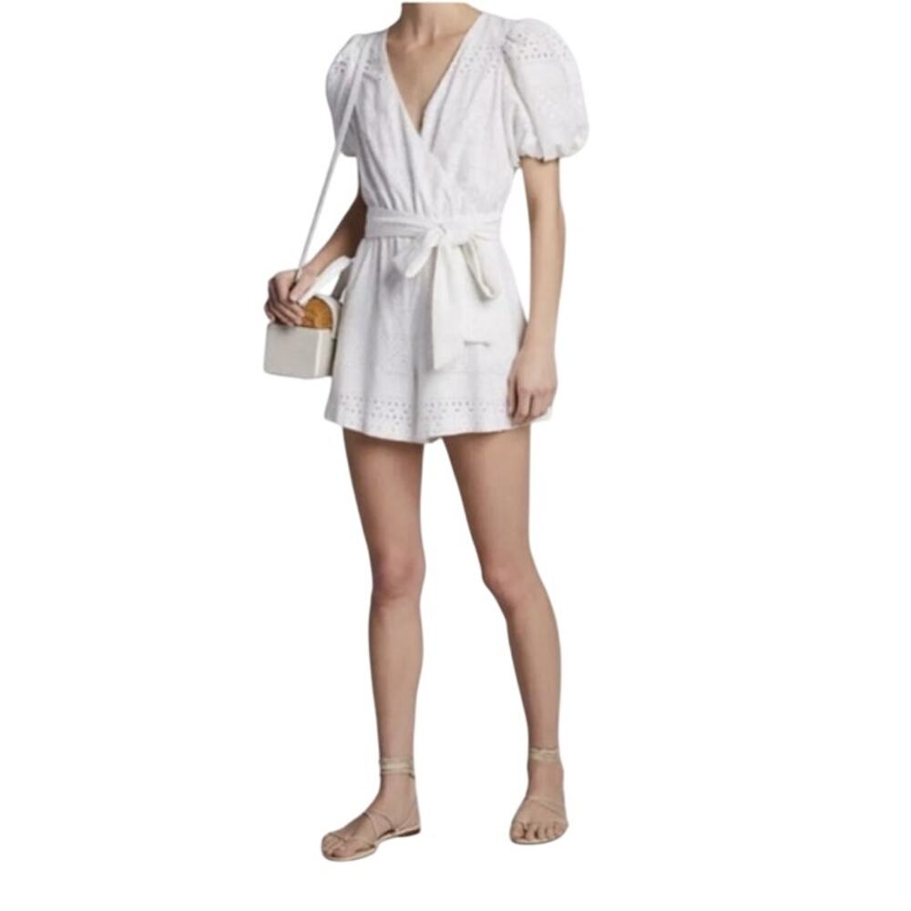 Alice and Olivia Paulina Puff Sleeve Eyelet Romper 6